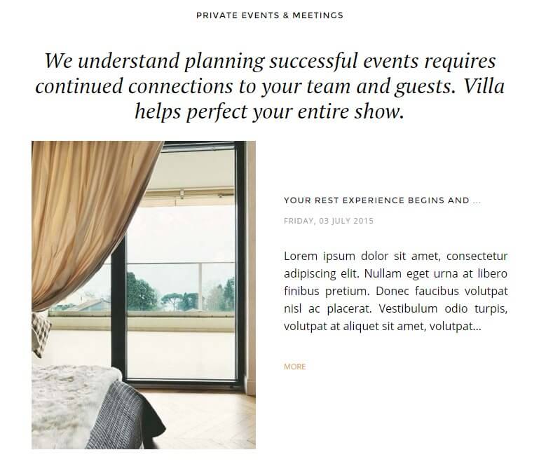 blog highlights as displayed on the hotel theme frontpage
