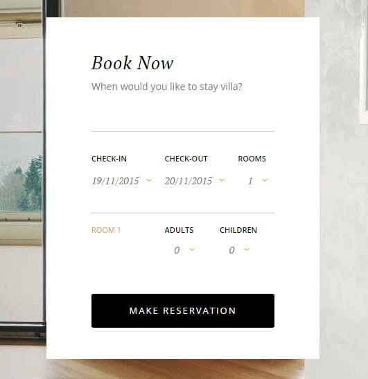 the header reservation form in the hotel wordpress theme