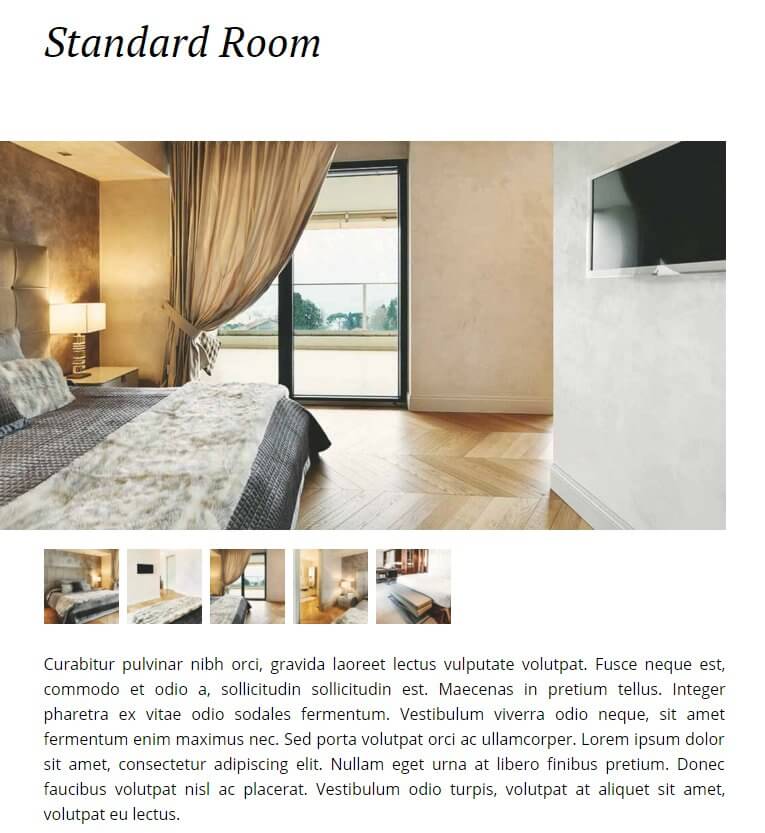 special rooms pages in the hotel wordpress theme