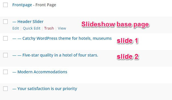 slideshow subpages in the hotel wordpress theme